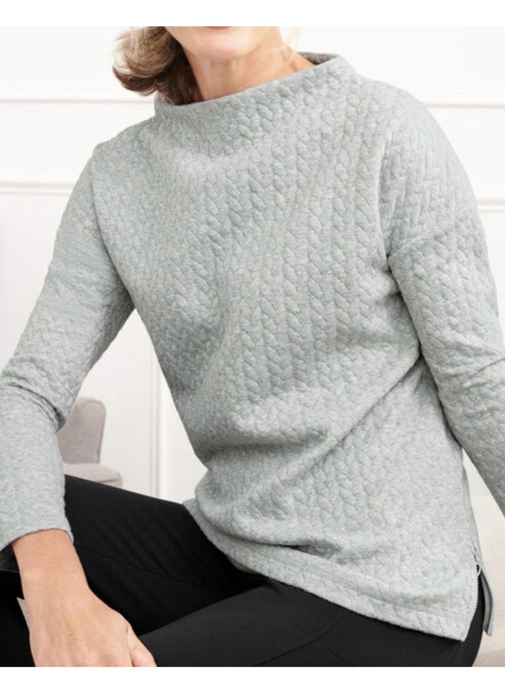 Talbots Light Gray Quilted Boatneck Sweatshirt